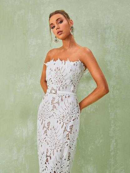 Strapless White Lace Midi Dress | Mix Mix Style [Hot Seller]-Mix MIx Style