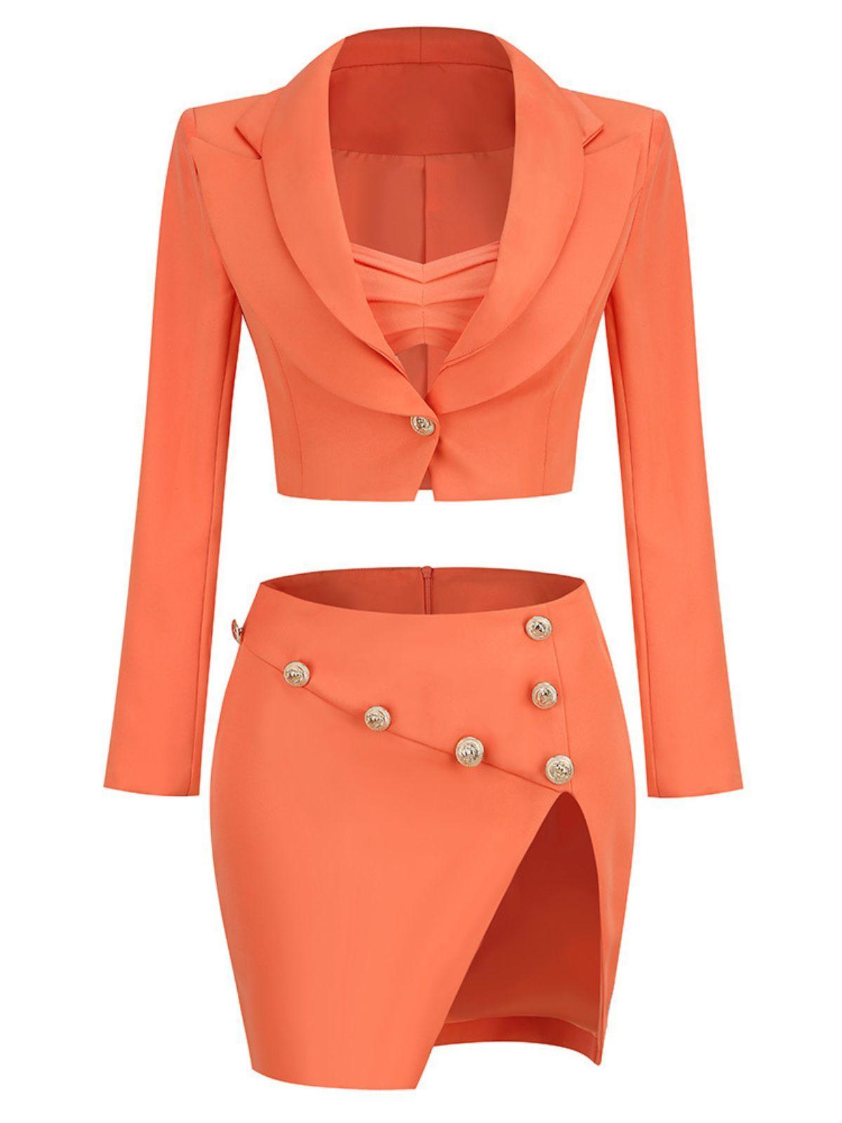 Doe Button Blazer Three Piece Set-Mix MIx Style