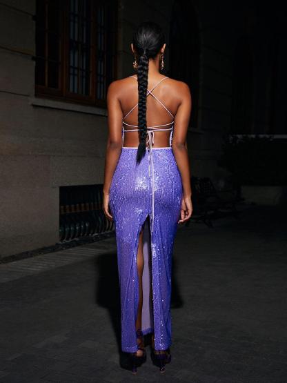 Sequin Maxi Dress In Purple | Mix Mix Style [Hot Seller]-Mix MIx Style