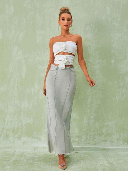 Demetria Flower Cutout Top In White-Mix MIx Style