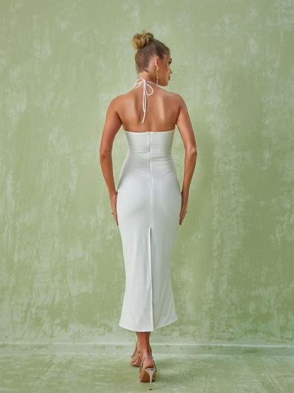 Halterneck Cutout Midi Dress in White | Mix Mix Style [Hot Seller]-Mix MIx Style