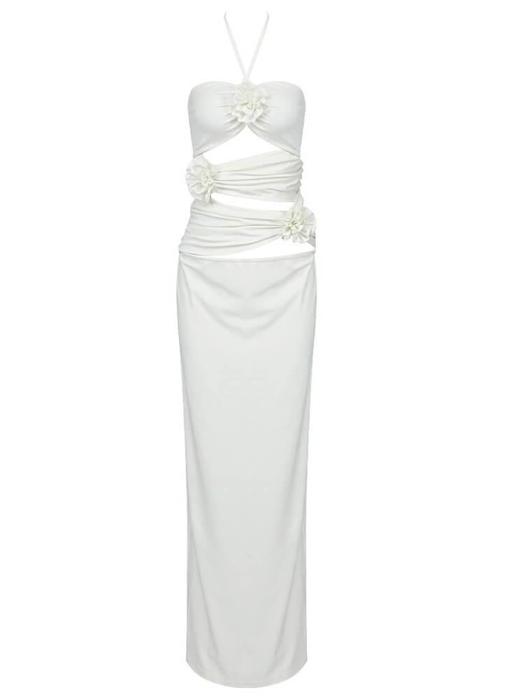 Halterneck Cutout Midi Dress in White | Mix Mix Style [Hot Seller]-Mix MIx Style