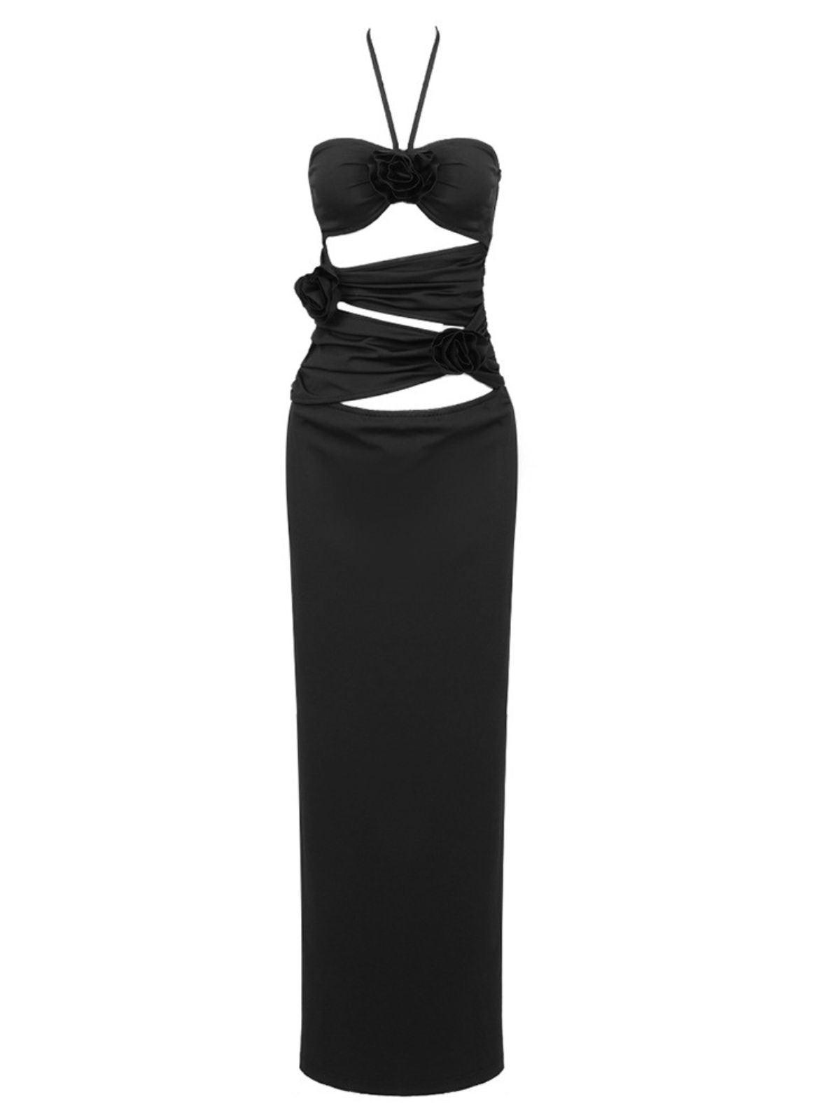Dorcas Halterneck Cutout Maxi Dress In Black-Mix MIx Style