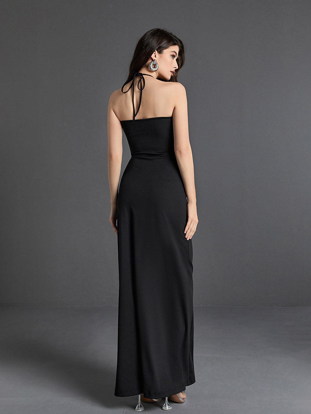 Dorcas Halterneck Cutout Maxi Dress In Black-Mix MIx Style