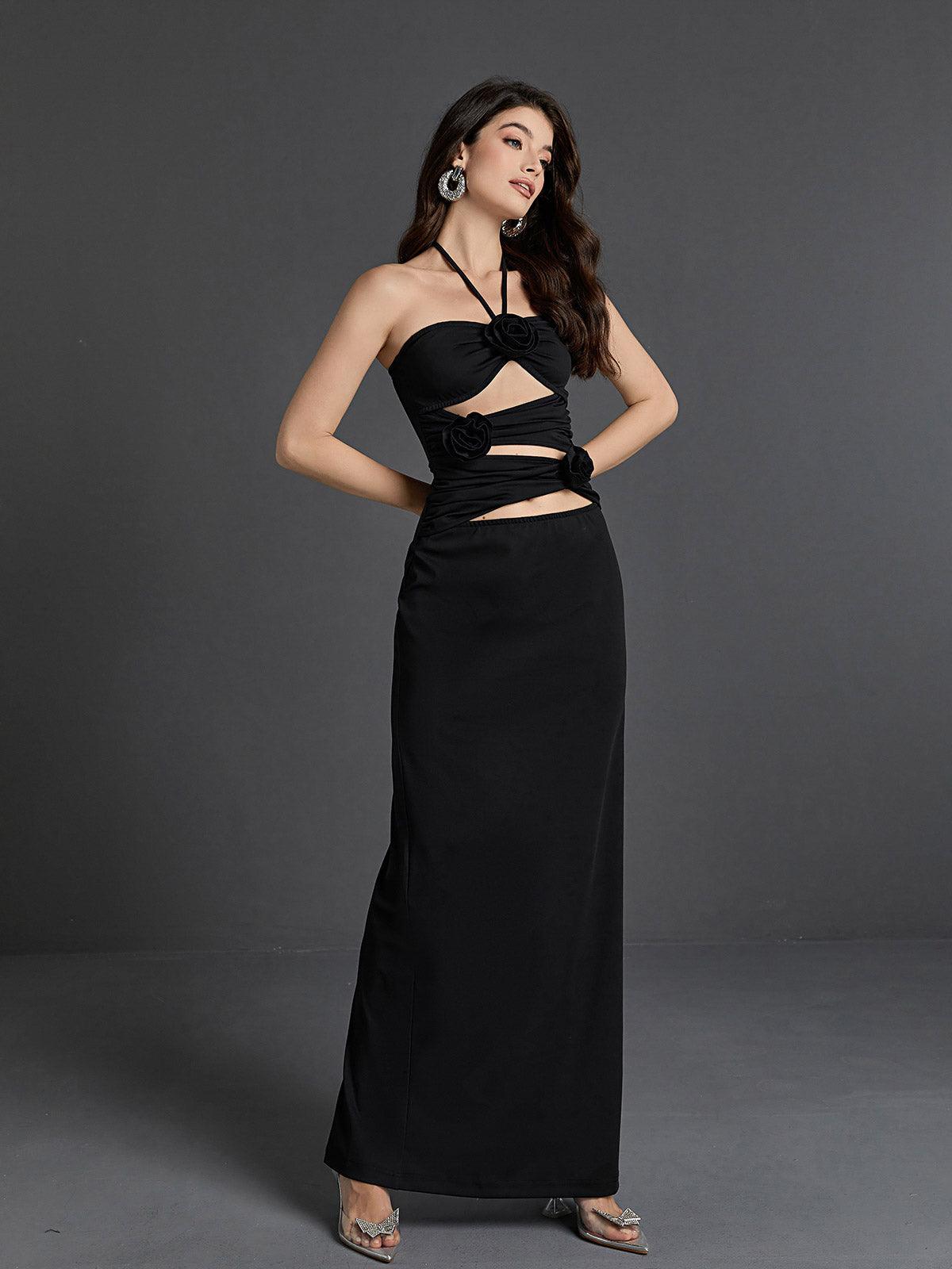Dorcas Halterneck Cutout Maxi Dress In Black-Mix MIx Style