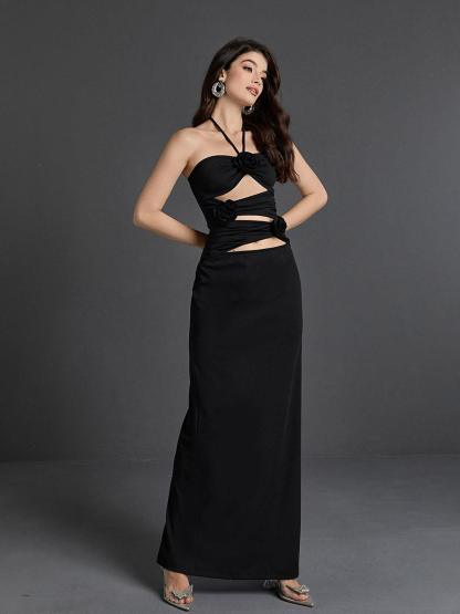 Dorcas Halterneck Cutout Maxi Dress In Black-Mix MIx Style
