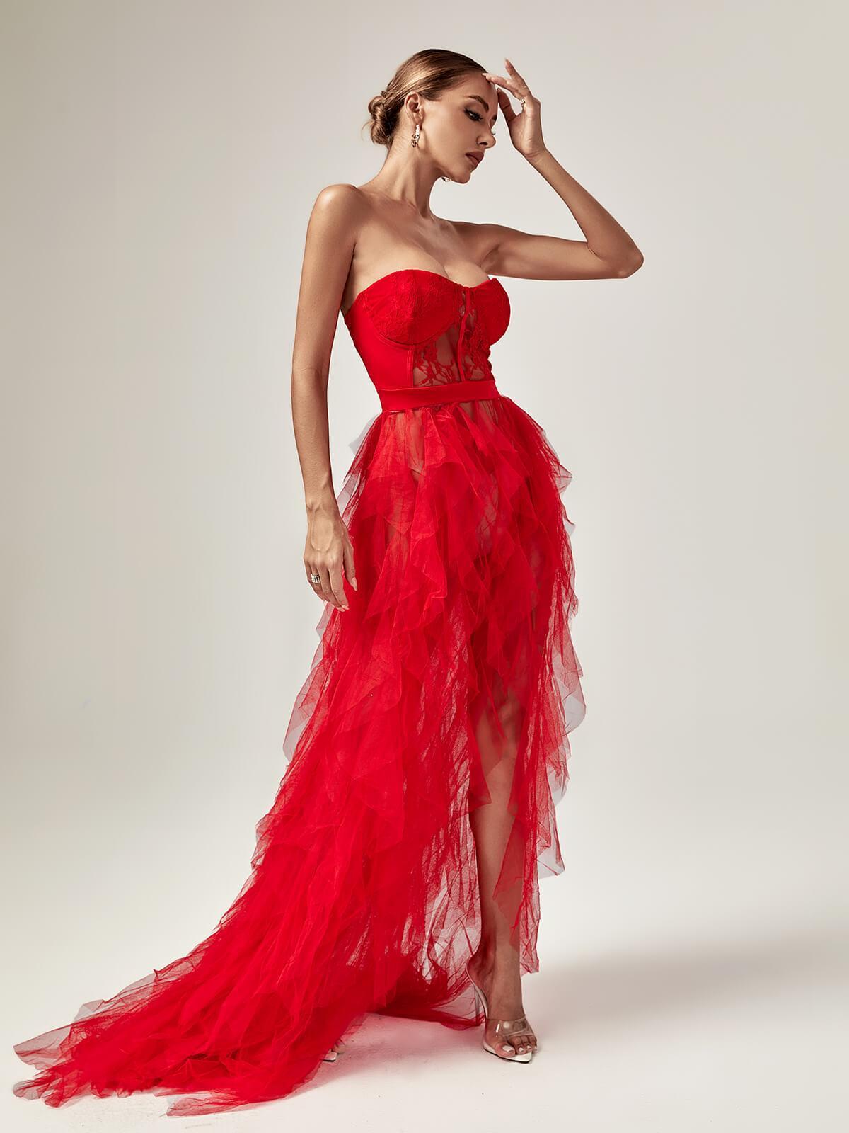 Dorothy Tulle Maxi Dress In Red-Mix MIx Style