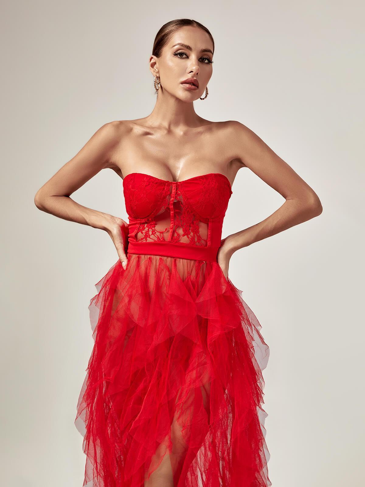 Dorothy Tulle Maxi Dress In Red-Mix MIx Style