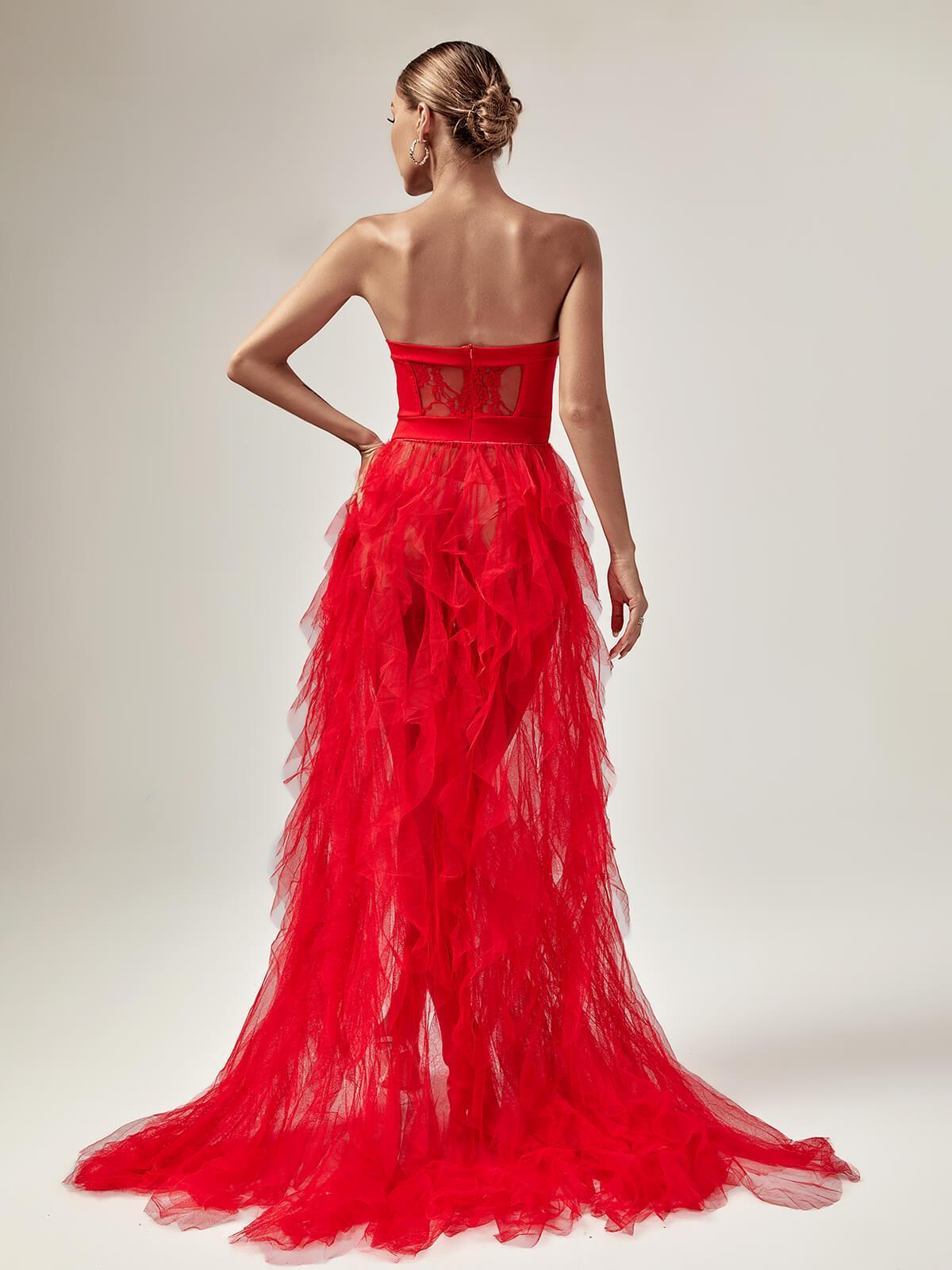 Dorothy Tulle Maxi Dress In Red-Mix MIx Style