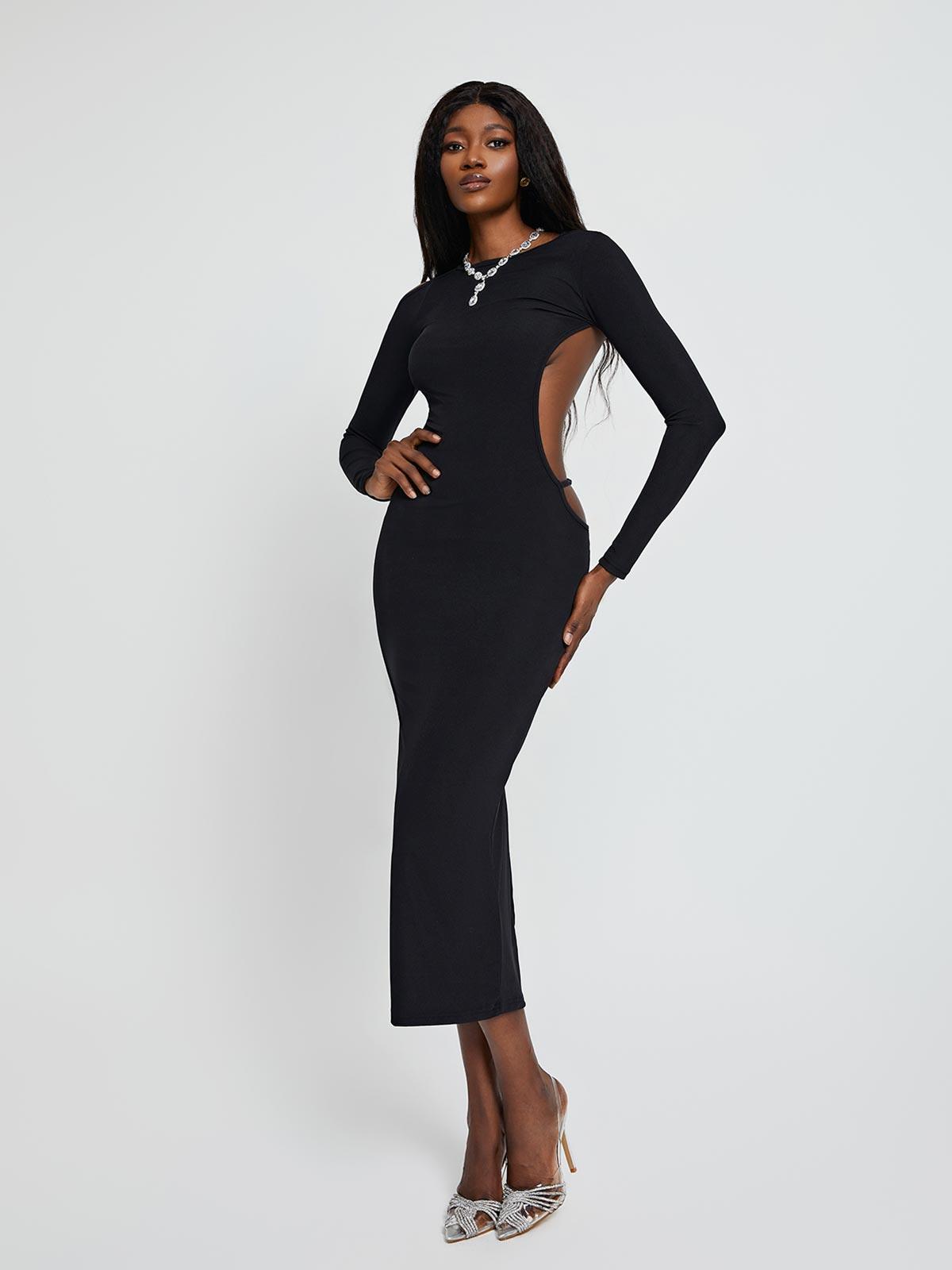 Dove Long Sleeve Backless Midi Dress  | Mix Mix Style [Hot Seller]-Mix MIx Style