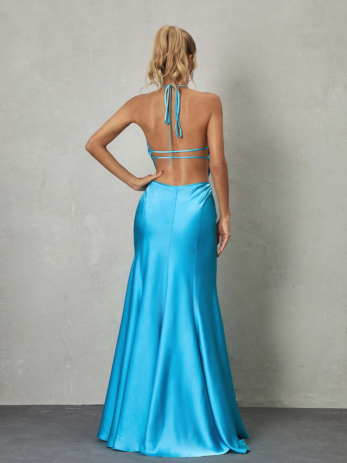 Dymphna Draped Neck Satin Maxi Dress in Blue-Mix MIx Style