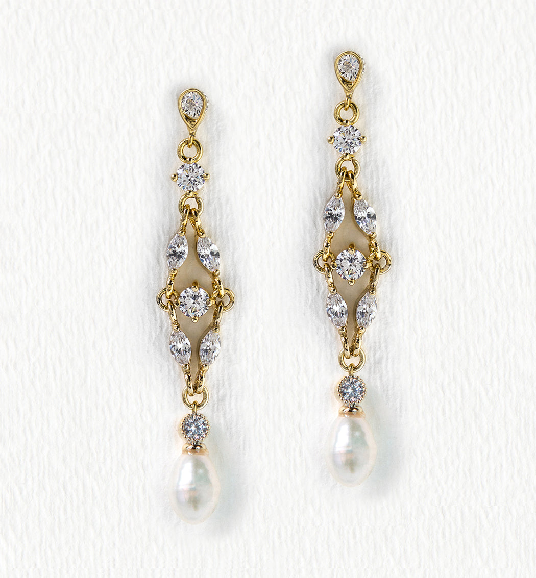 Marquise Dainty Pearl 18K Gold Plated Drop Earrings | Mix Mix Style-Mix MIx Style