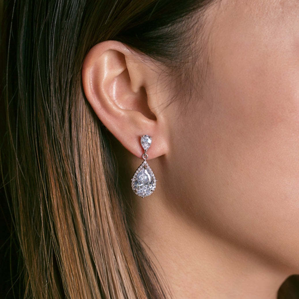 Regal Teardrop Moissanite 18K White Gold Earrings | Mix Mix Style [Hot Seller]-Mix MIx Style