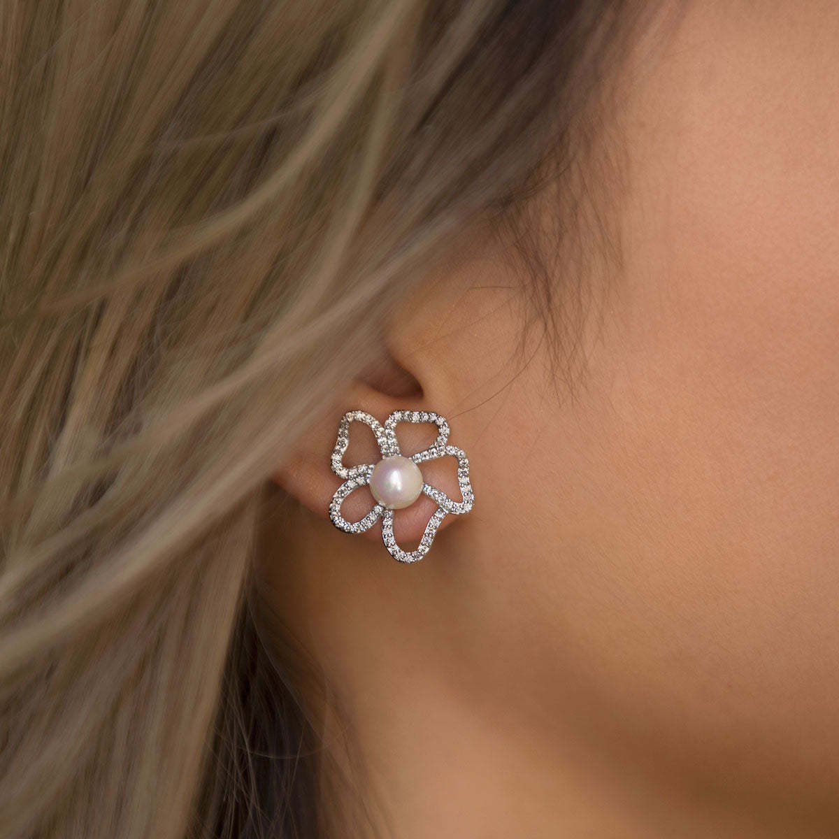 Pearl Flower 18K White Gold Earrings | Mix Mix Style [Hot Seller]-Mix MIx Style