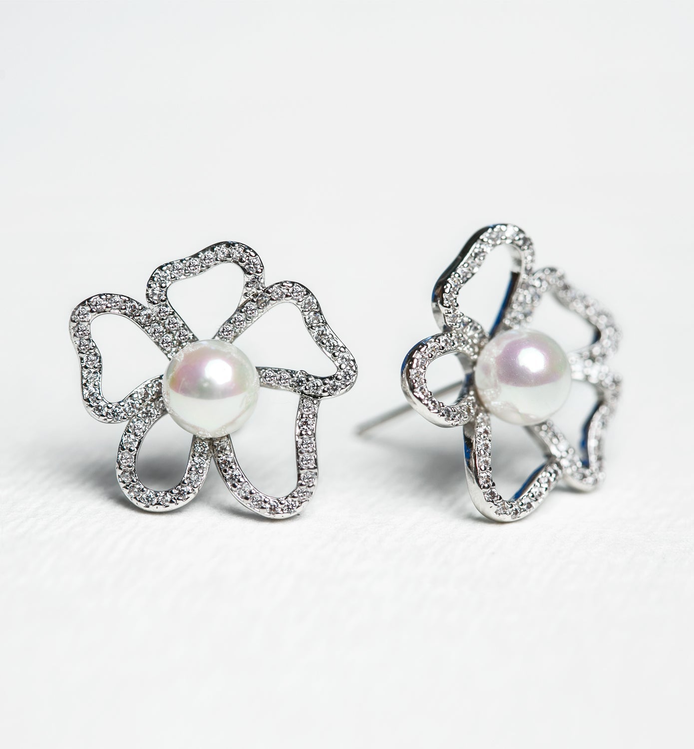 Pearl Flower 18K White Gold Earrings | Mix Mix Style [Hot Seller]-Mix MIx Style
