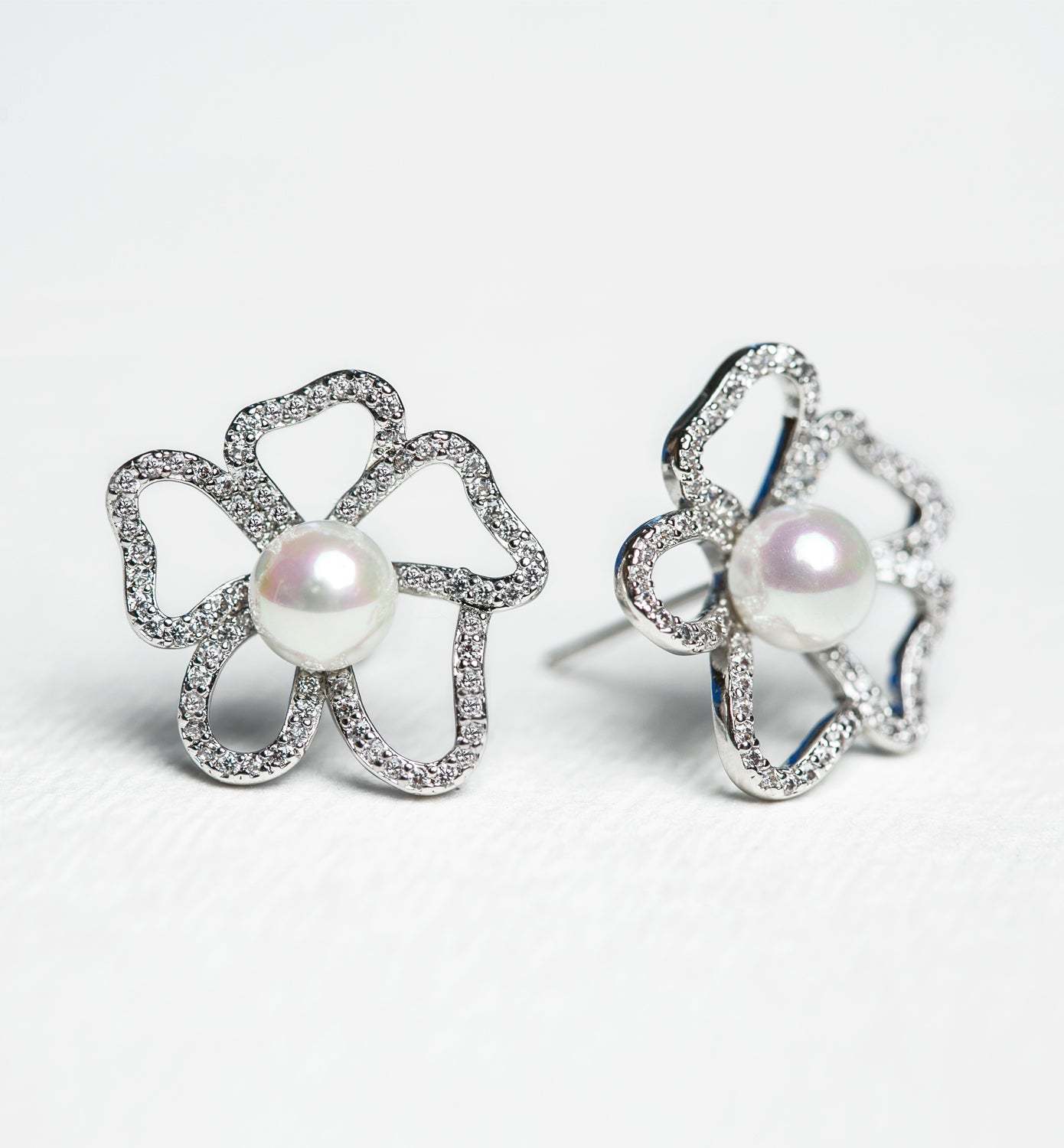 Pearl Flower 18K White Gold Earrings | Mix Mix Style [Hot Seller]-Mix MIx Style