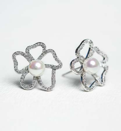 Pearl Flower 18K White Gold Earrings | Mix Mix Style [Hot Seller]-Mix MIx Style