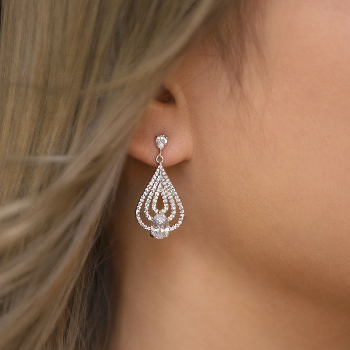 Deco Teardrop Chandelier 18K White Gold Earrings | Mix Mix Style [Hot Seller]-Mix MIx Style