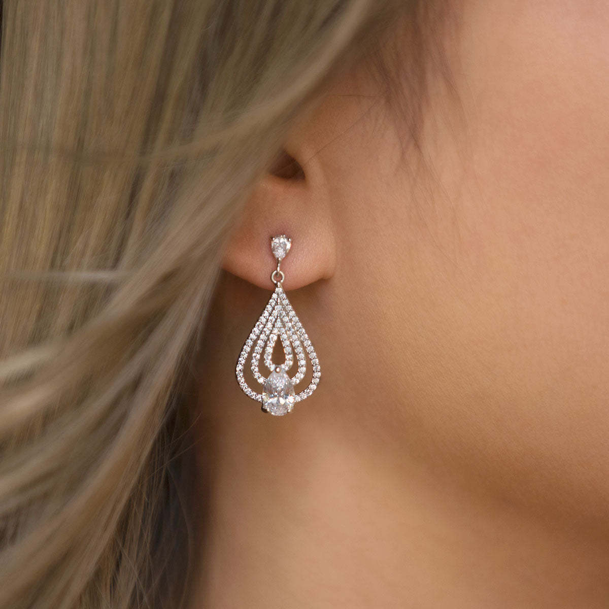 Deco Teardrop Chandelier 18K White Gold Earrings | Mix Mix Style [Hot Seller]-Mix MIx Style