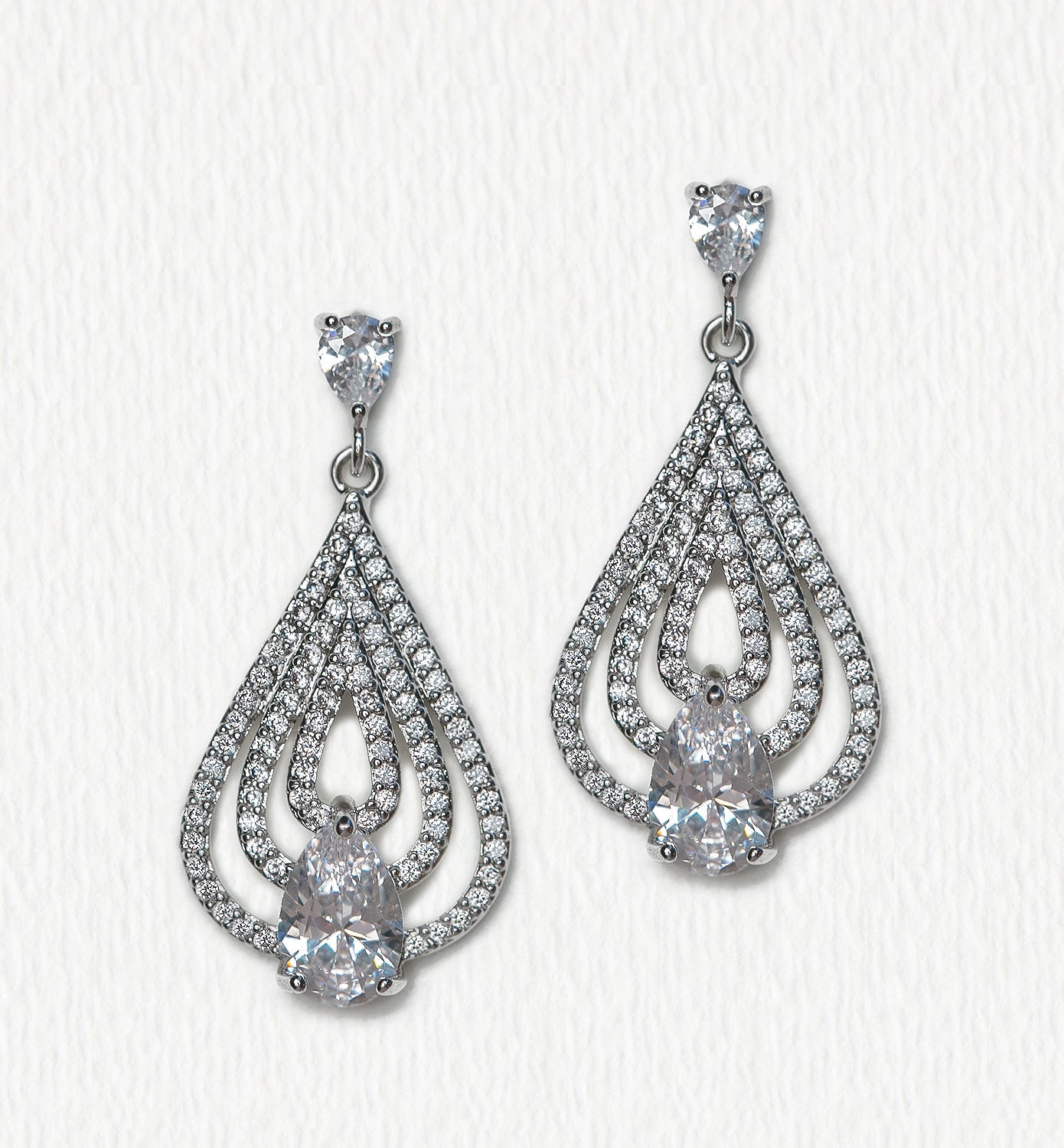 Deco Teardrop Chandelier 18K White Gold Earrings | Mix Mix Style [Hot Seller]-Mix MIx Style