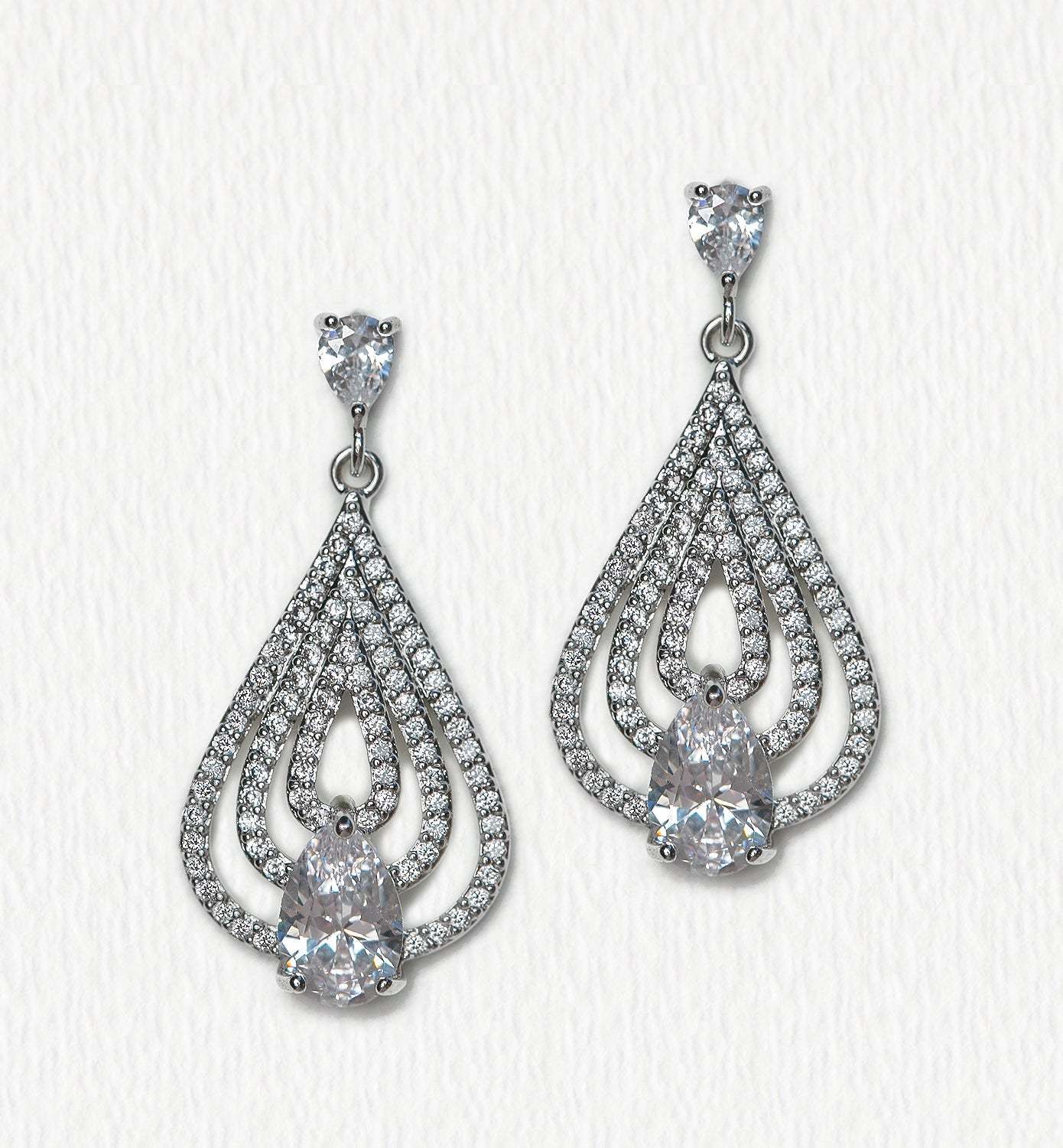Deco Teardrop Chandelier 18K White Gold Earrings | Mix Mix Style [Hot Seller]-Mix MIx Style