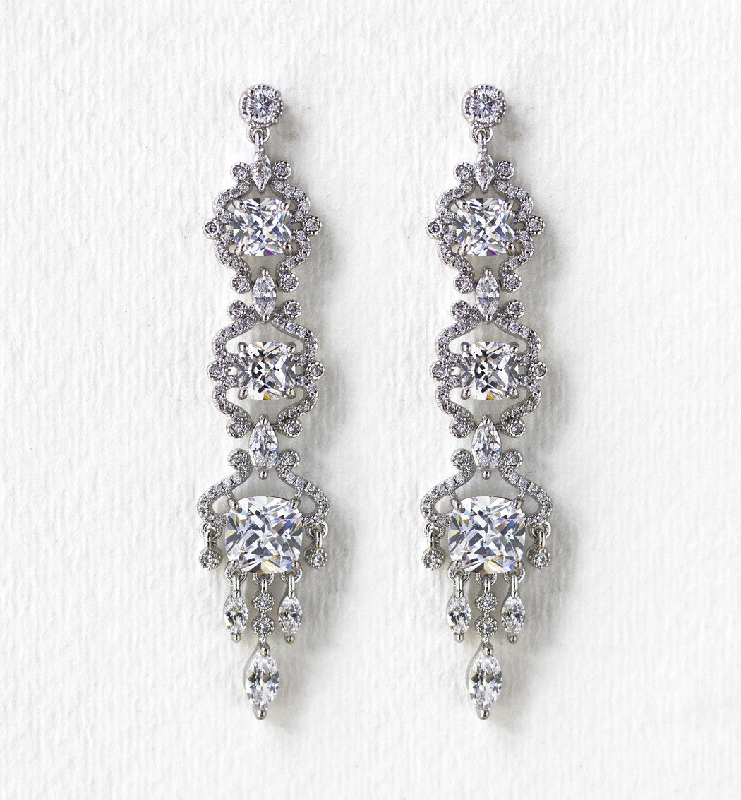 Moissanite Cushion Chandelier 18K White Gold Earrings | Mix Mix Style [Hot Seller]-Mix MIx Style