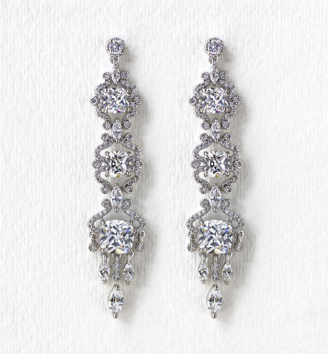 Moissanite Cushion Chandelier 18K White Gold Earrings | Mix Mix Style [Hot Seller]-Mix MIx Style