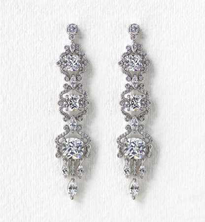 Moissanite Cushion Chandelier 18K White Gold Earrings | Mix Mix Style [Hot Seller]-Mix MIx Style