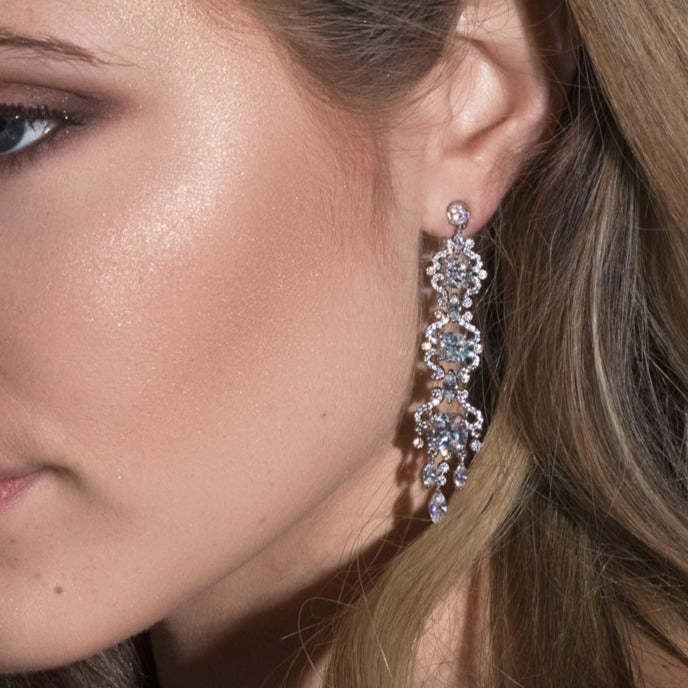 Moissanite Cushion Chandelier 18K White Gold Earrings | Mix Mix Style [Hot Seller]-Mix MIx Style