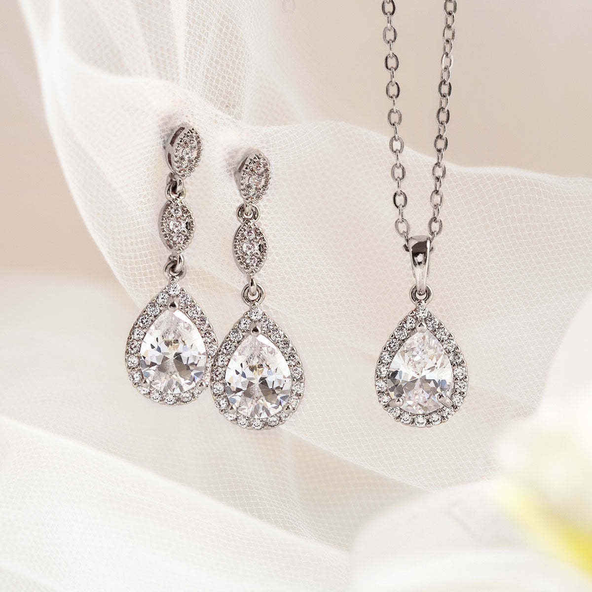 Teardrop Drop 18K White Gold Earrings Jewelry Set | Mix Mix Style [Hot Seller]-Mix MIx Style