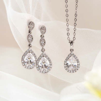 Teardrop Drop 18K White Gold Earrings Jewelry Set | Mix Mix Style [Hot Seller]-Mix MIx Style