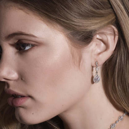 Teardrop Drop 18K White Gold Earrings Jewelry Set | Mix Mix Style [Hot Seller]-Mix MIx Style