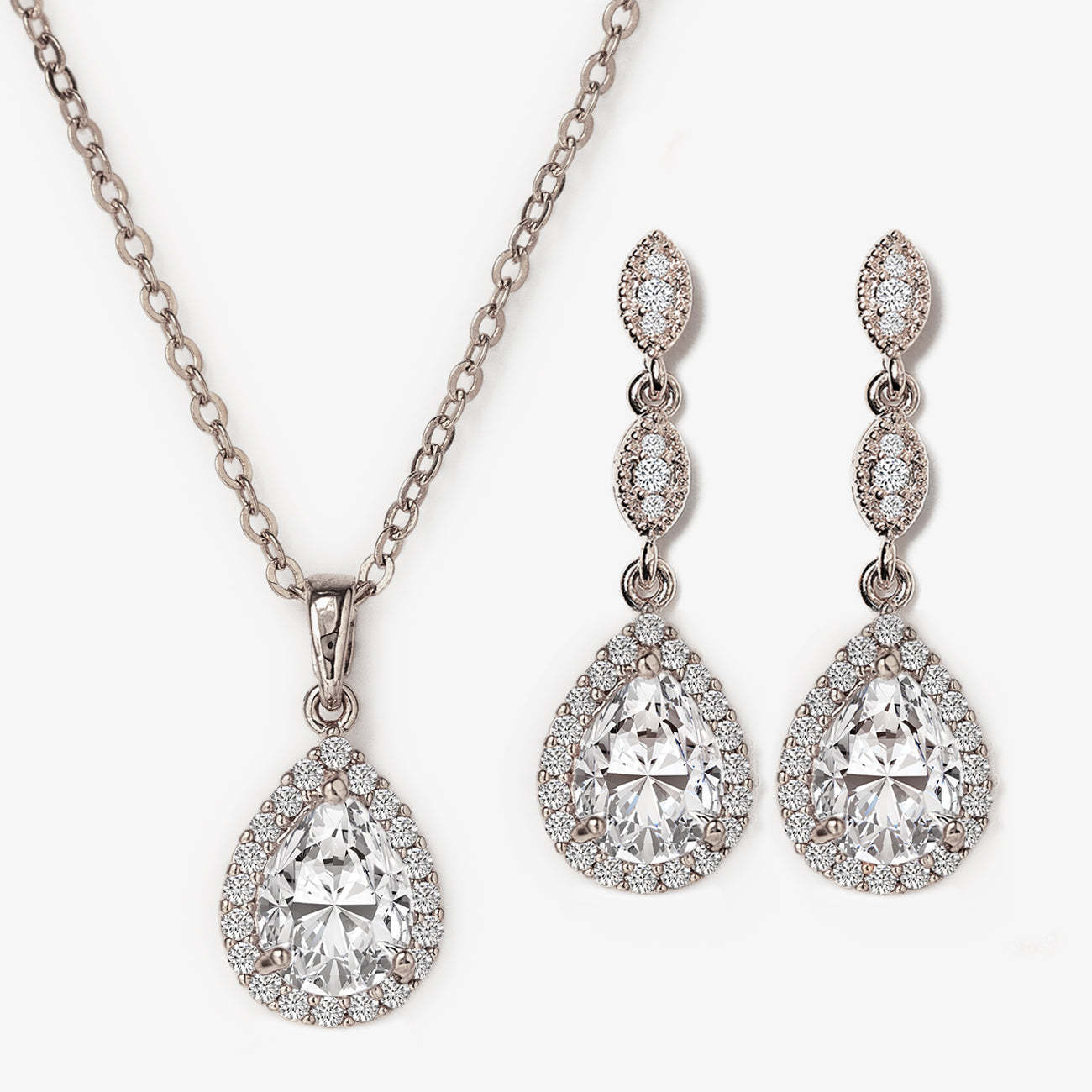 Teardrop Drop 18K White Gold Earrings Jewelry Set | Mix Mix Style [Hot Seller]-Mix MIx Style