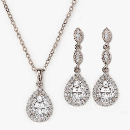 Teardrop Drop 18K White Gold Earrings Jewelry Set | Mix Mix Style [Hot Seller]-Mix MIx Style