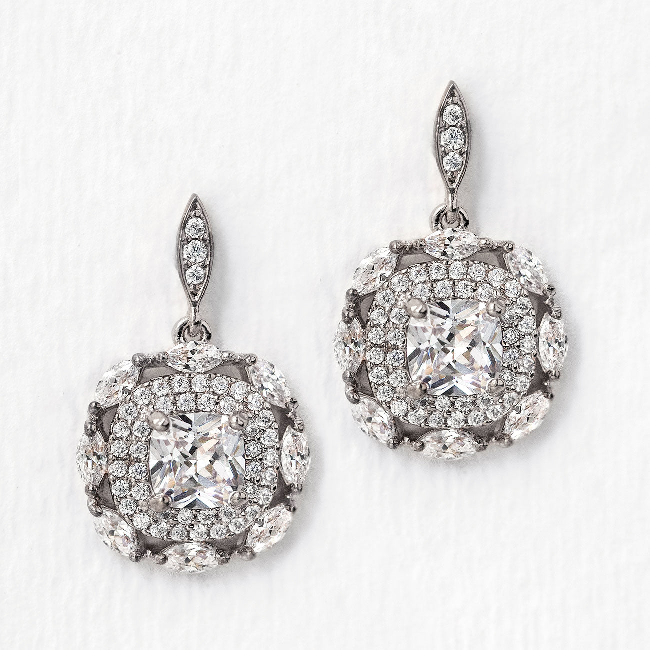 Moissanite Deco Cushion 18K White Gold Drop Earrings | Mix Mix Style [Hot Seller]-Mix MIx Style