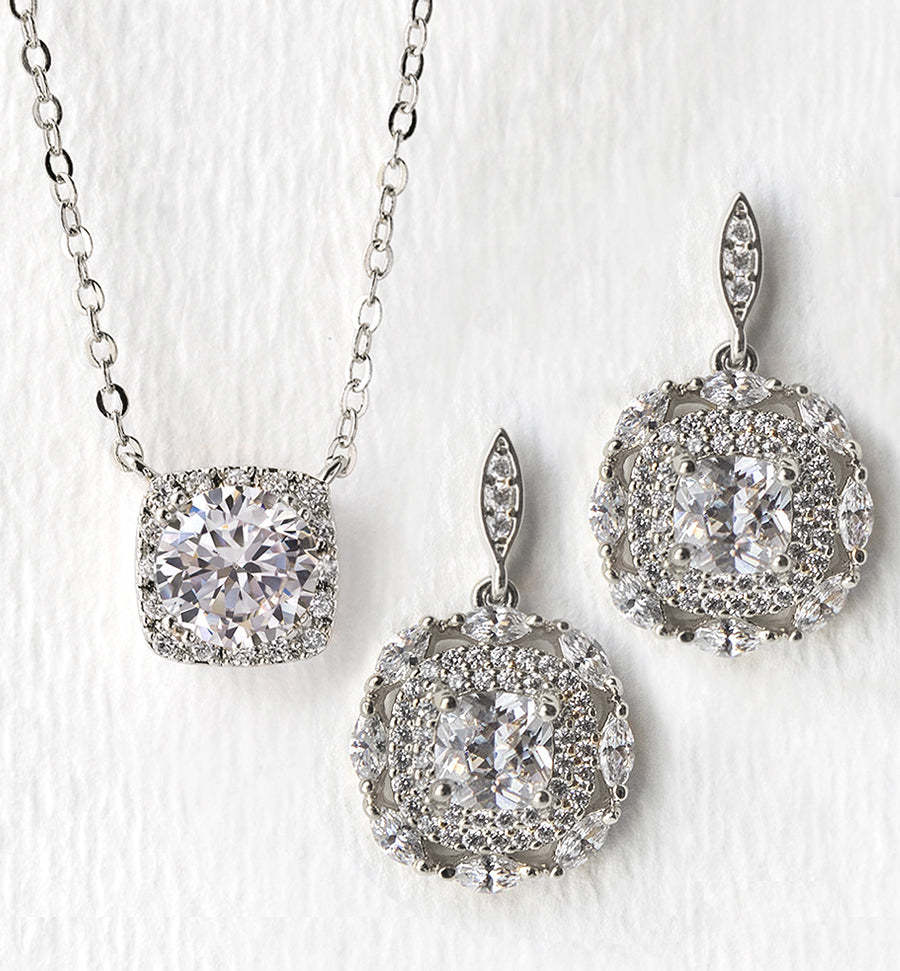 Moissanite Deco Cushion 18K White Gold Drop Earrings | Mix Mix Style [Hot Seller]-Mix MIx Style