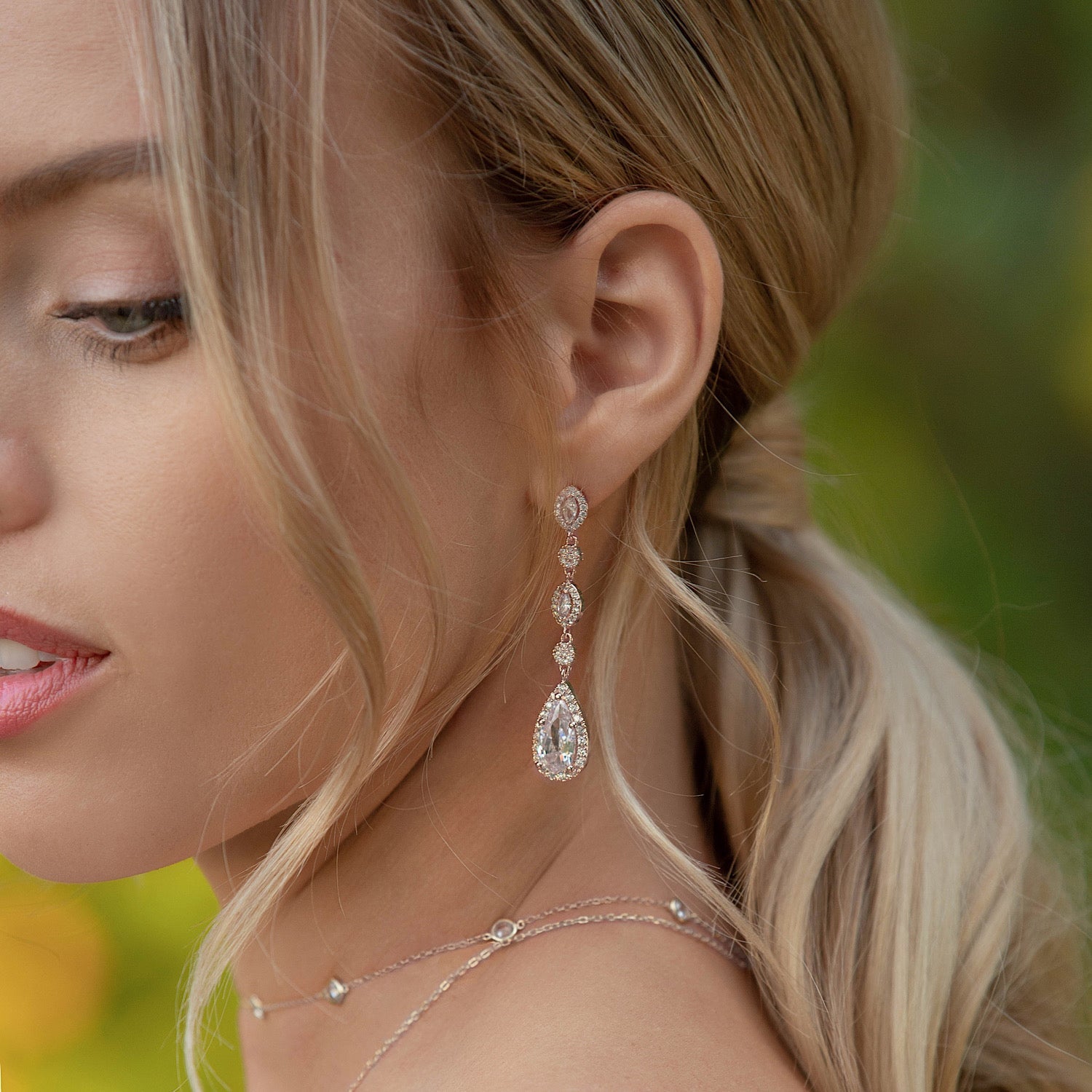 Moissanite Long Drop 18k White Gold Earrings | Mix Mix Style [Hot Seller]-Mix MIx Style