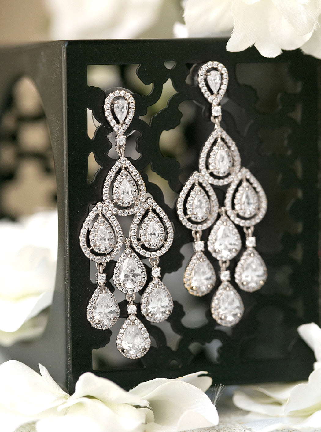 Teardrop Chandelier 18K White Gold Earrings | Mix Mix Style [Hot Seller]-Mix MIx Style