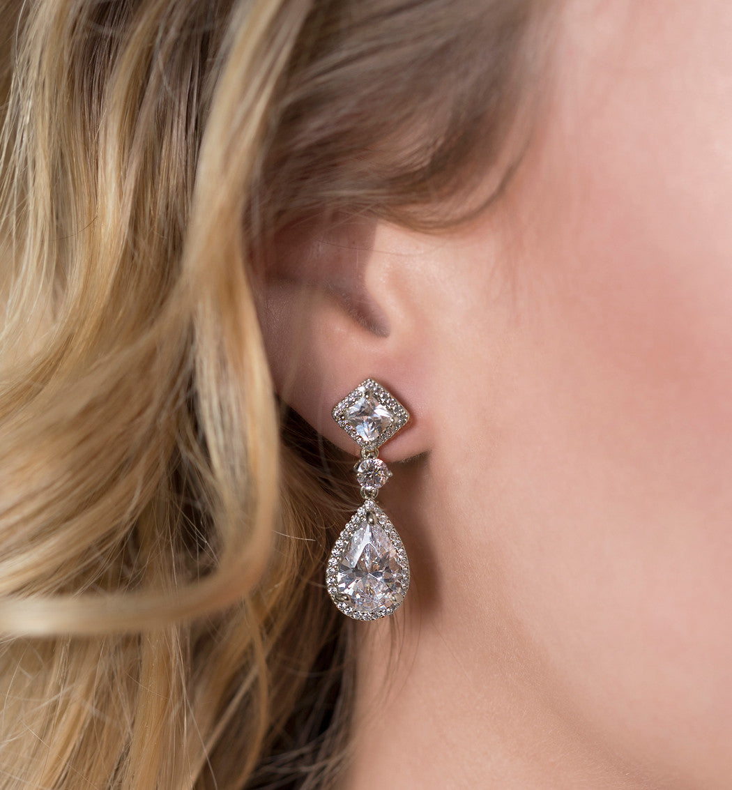 Princess Cut Moissanite 18K White Gold Earrings | Mix Mix Style [Hot Seller]-Mix MIx Style