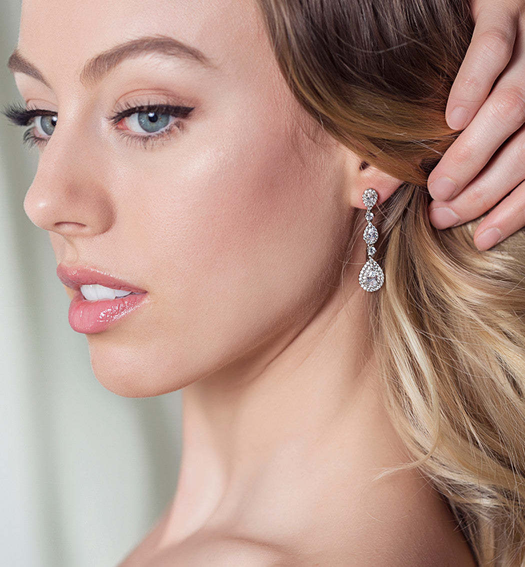 Linear Teardrop Moissanite 18K White Gold Earring | Mix Mix Style [Hot Seller]-Mix MIx Style