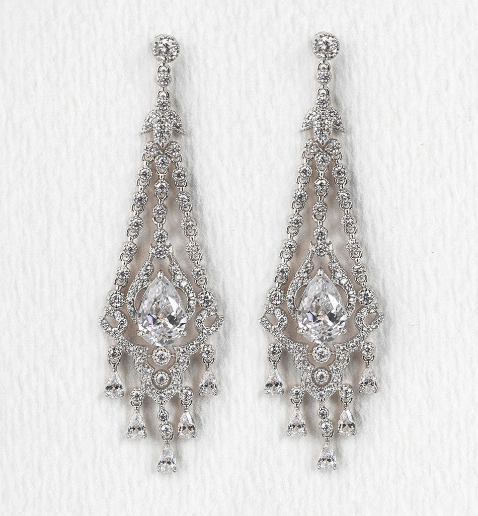 Deco Chandelier 18K White Gold Earrings | Mix Mix Style [Hot Seller]-Mix MIx Style