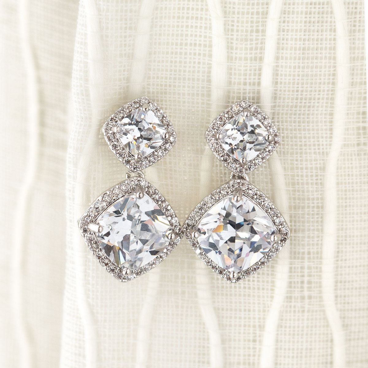 Cushion Drop 18K White Gold Earrings | Mix Mix Style [Hot Seller]-Mix MIx Style