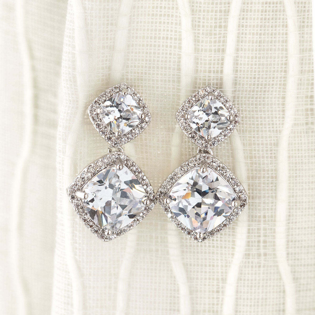 Cushion Drop 18K White Gold Earrings | Mix Mix Style [Hot Seller]-Mix MIx Style