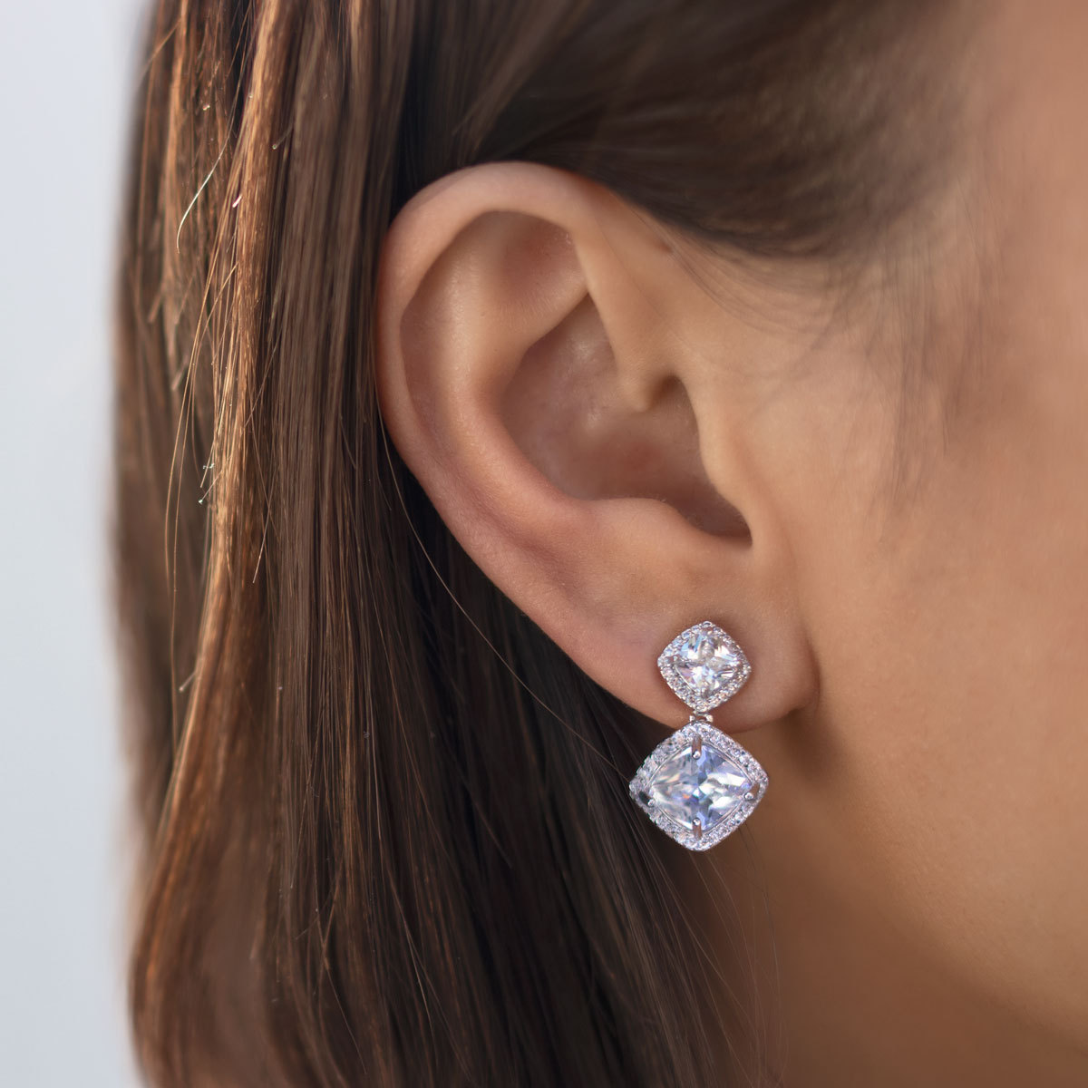 Cushion Drop 18K White Gold Earrings | Mix Mix Style [Hot Seller]-Mix MIx Style