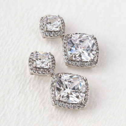 Cushion Drop 18K White Gold Earrings | Mix Mix Style [Hot Seller]-Mix MIx Style