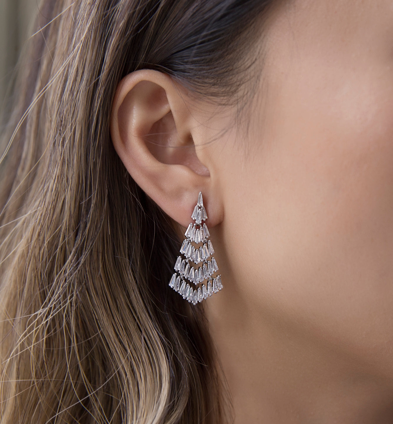 Baguette Chandelier 18K White Gold Earrings | Mix Mix Style [Hot Seller]-Mix MIx Style