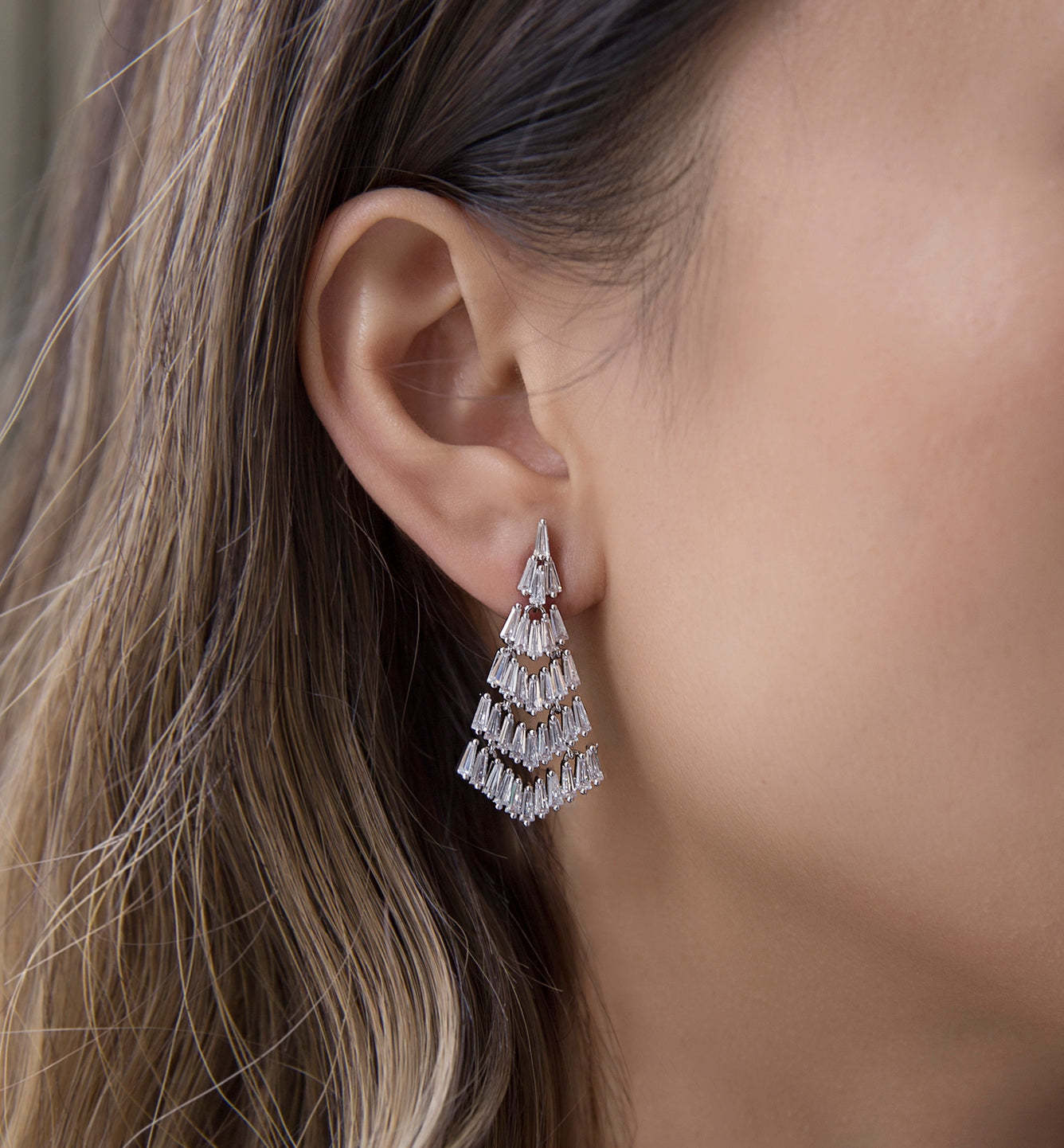 Baguette Chandelier 18K White Gold Earrings | Mix Mix Style [Hot Seller]-Mix MIx Style