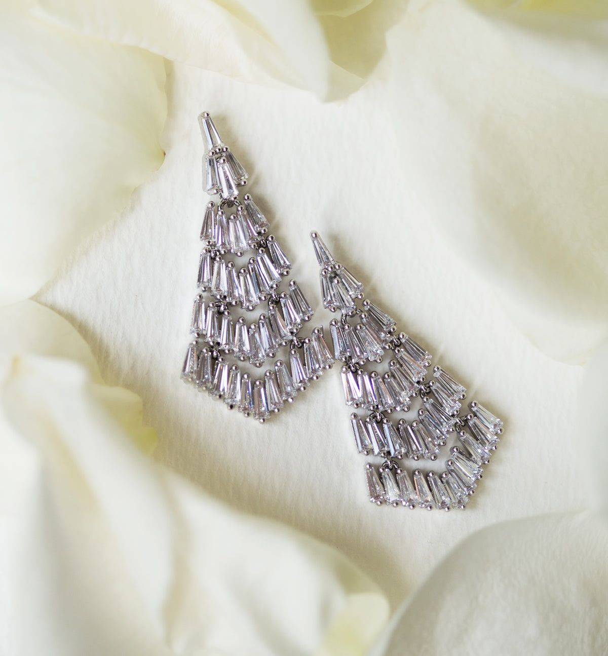 Baguette Chandelier 18K White Gold Earrings | Mix Mix Style [Hot Seller]-Mix MIx Style