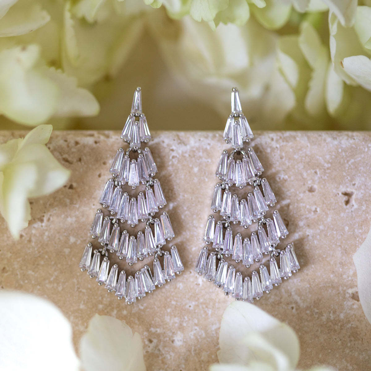Baguette Chandelier 18K White Gold Earrings | Mix Mix Style [Hot Seller]-Mix MIx Style