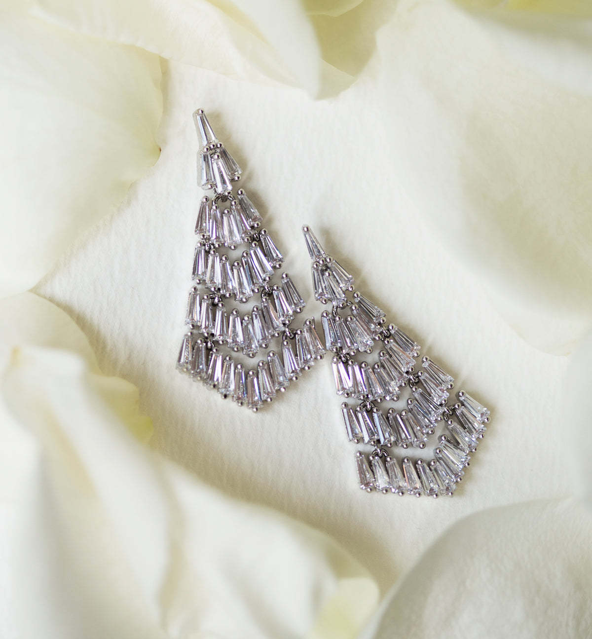 Baguette Chandelier 18K White Gold Earrings | Mix Mix Style [Hot Seller]-Mix MIx Style
